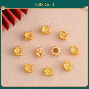 ASIX GOLD 18K Gold Plated DIY Four Leaf Clover Spacer Beads Large Hole Hollow Square Charm Floral Pattern Jewelry Making Supplies Fashion Accessories Lucky Durable Gift