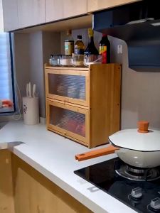 Kitchen Cabinet Storage Cabinet 1/2/3 Layers Kabinet Dapur Bamboo Spice Cabinet Seasoning Storage Cabinet Almari Storage Rack 储物柜