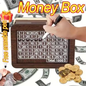 Modern Money Saving Box Wood Money Bank with number on the box Tabung Duit Reusable Money Box Saving Planner Money Bank