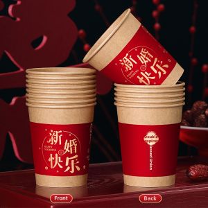LANGMANXISHI | Wedding Red Festive Thick Disposable Cups