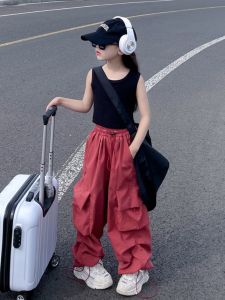 กางเกงลำลองฤดูร้อนสำหรับเด็กผู้หญิง กางเกงขายาวบางแห้งเร็ว ชุดเด็ก ชุดทำงาน เสื้อผ้าเด็ก แฟชั่นฤดูร้อน เสื้อผ้าเด็ก ชุดเด็ก