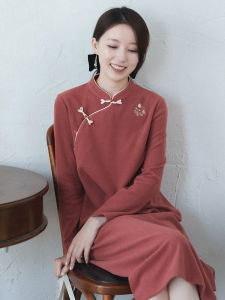 Váy Dài Cổ Đứng Phong Cách Trung Hoa Nhẹ Nhàng Cổ Điển 22QDC-192 Quần Áo Công Sở Mùa Thu 2022 Váy Chữ a Dài Tay Dài