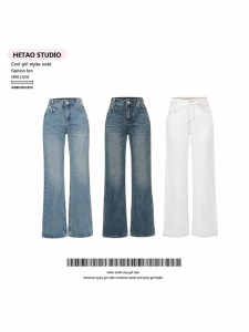 กางเกงยีนส์ทรงสลิมฟิตเอวสูง ทรงหลวม ทรงตรง กางเกงขายาวทรงขากระบอกเล็กสำหรับผู้หญิง ทรงเข้ารูป ฤดูใบไม้ร่วง 2025