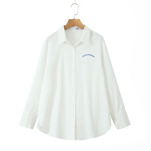 เสื้อเชิ้ตแขนยาวทรงหลวมสไตล์ใหม่ฤดูใบไม้ร่วงสำหรับผู้หญิงไซส์ใหญ่ Vaee ทรงหลวม สีพื้น ปักลายตัวอักษร ทรงเข้ารูป เสื้อเชิ้ตคอโปโล