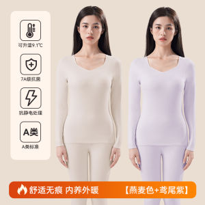 Thickened Wool Silk Womens Thermal Underwear Set Seamless Slim Fit Long Sleeve round Neck Base Layer Shirt And Pants Ensemble
