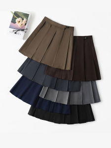 High Waist Pleated Skirt for Women Semi-length A-line Dog Skirt Black Pure Color Work Clothing with Pocket Ruched Style