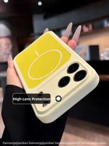 DAIMANG | Màu sắc tương phản phù hợp cho ốp điện thoại di động Apple 18pro silicon lỏng từ tính mới iphone17promax đi kèm nút camera 16 ống kính chống rơi toàn diện 15 sẽ không chạm vào ốp nghệ thuật