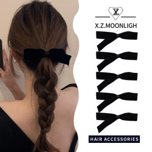 【 X.z. MOONLIGH】กิ๊บตกแต่งผมระดับไฮเอนด์ย้อนยุคและหรูหราโบว์ติดมุกกำมะหยี่สีดำคลิปที่แต่งผมสวยหรูที่ด้านหลังของศีรษะ