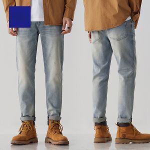 ROMON | Romon Mens Retro Thickened Denim Jeans Loose Straight Casual Long Trousers Autumn Winter Fashion Brand High Elasticity
