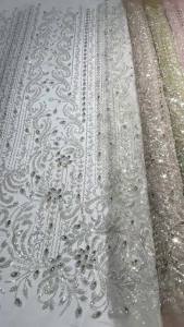 OLEVO | 5 Yards African Handmade Beaded Lace Fabric 2026 France Sequins Nigerian Embroidery Bridal Mesh for Sewing