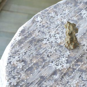 French Style European Style Ins Organza Lace Broken Flowers Embroider Dining Table Fabric Craft Coffee Table Cloth Tablecloth Cover Fabric Decoration