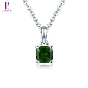 Natural Chrome Diopside Solid 925 Sterling Silver Pendant Russian Emerald Green Simple Fine Chain Jewelry