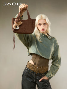 JACD Autumn New Womens Velvet Bucket Bag Crossbody Single Shoulder Bag Soft Leather Handle American Retro Style Handbag