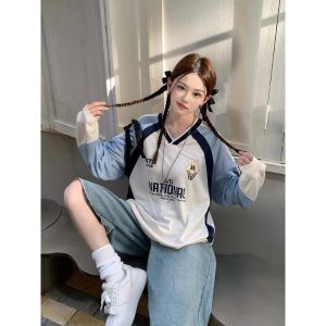 Áo Thun Dài Tay Rộng Rãi Mùa Xuân Thu Thể Thao Thường Ngày Dành Cho Nam Và Nữ Cỡ Lớn 300 Pound Thiết Kế Ghép Nối