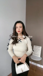 NJ CILA Sweater Rajut Pakaian Wanita Lengan Panjang Dengan Hiasan Pita fashion woman new korean style