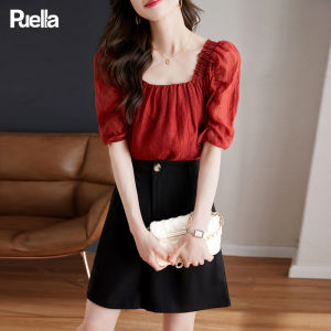 Puella | French Style Casual Blouse with Square Neck and Puffed Sleeves