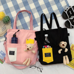 Canvas Bag Female Fashion Crossbody Bag Primary School Student Portable Bag Kids Schoolbag Make-up Class Tuition Bag Large Capacity Tote