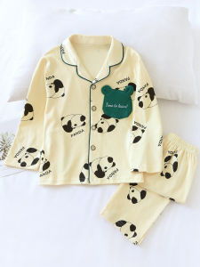 สินค้าใหม่ฤดูใบไม้ผลิและฤดูใบไม้ร่วงสำหรับเด็กชุดนอนผ้าฝ้ายแท้แขนยาวลายการ์ตูนสำหรับเด็กผู้ชายชุดใส่ในบ้านผ้าฝ้ายขนฟูๆลายหมีแพนด้าน่ารักสำหรับเด็กหญิง