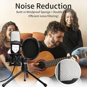 【Ready Stock】USB Microphone Computer Compression Gaming Microphone with RGB Light Adjustable Tripod Stand and Popular Filters for Recording Podcasting Live Streaming Compatible Computers Computers Laptop Desktops.
