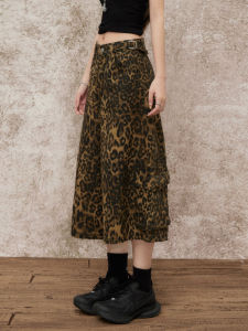 QIAOMIDUO | Summer Thin Wide Leg Seven-Foot Womens Denim Pants High Waist Loose Fit Casual Style Leopard Print Shorts Length Cotton Fabric