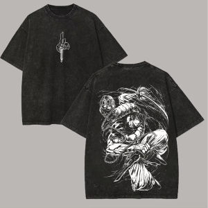 Bandai | Toji Fushiguro T Shirt Jujutsu Kaisen Men Acid Wash Playful Cloud Anime Streetwear Sorcerer Killer Vintage Bootleg Fashion Tee