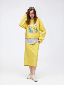 URLAZH | Retro Fashionable Yellow High-Waist Straight Split Skirt