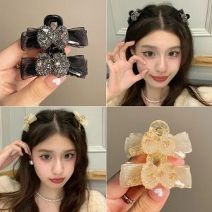 2Pcs Korean AB Double-layer Mesh Bow Hairpin Women Girls Sweet Sparkling Diamond Small Grab Clip Student Fashion Elegant Hair Accessories