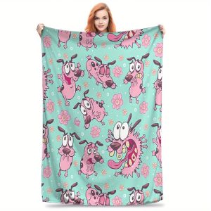 Sanrio | Courage The Cowardly Dog Blanket Single Sided Print Flannel Soft Fluffy Warm Blanket Bedroom Sofa Nostalgic Vibe Accessory Gift