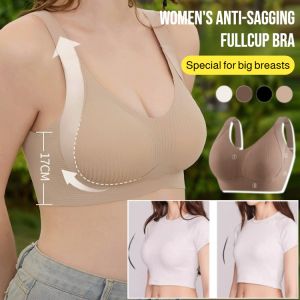 Adjustable Full Cup Bra Womens Large Chest Appears Small No Wire Underwear Plus Size Seamless Side Support Anti-Sagging