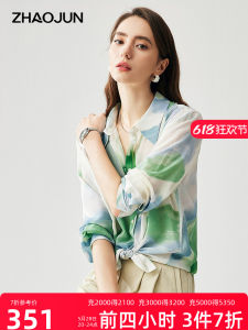Zhaojun Spring Summer New Style Double Gauze Silk Shirt Women Fashion Print Long Sleeve Turn-down Collar Mulberry Silk Top