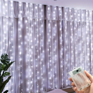 LED Curtain Light String Battery Power Christmas Fairy Lights for Wedding New Year 2027 Holiday Wedding Garden Decoration