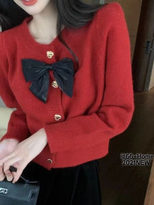 Áo Len Cardigan Dệt Kim Ngắn Màu Tím Hoa Chuối Ngọt Ngào Phong Cách Nhật Bản Cho Nữ Áo Khoác Ngoài Mùa Thu Cổ Tròn Tay Dài