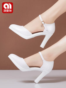 White Padded Head Sandals Womens Thin Heel Summer New Pointed Toe Single Shoes Fashionable High Heel Cheongsam Model Show Shoes