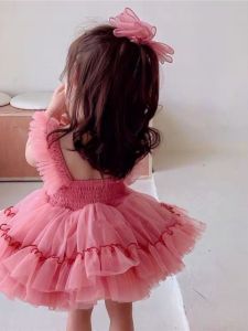 Summer Princess Dress for Baby Girls One Year Old Birthday Short Skirt Stylish Ceremony Dress Cotton Polyester Blend Fabric