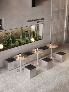 Industrial Style Bar Cafe Table Chair Combination Stainless Steel round Table Sofa against Wall Tea Milk Shop Restaurant Furniture