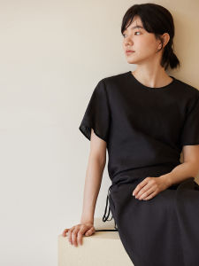 hacikis | Elegant Artistic Style Black Linen Dress
