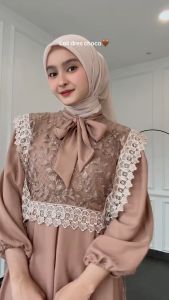 SAFIRA DRESS SATIN MIX VEST BRUKAT RENDA BAJU GAMIS LEBARAN WISUDA KONDANGAN POLOS