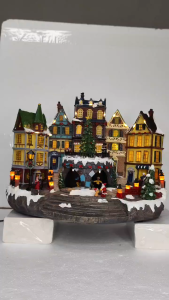D&D Home FC615 Christmas City Hall Musical Village with Rotating Christmas Tree