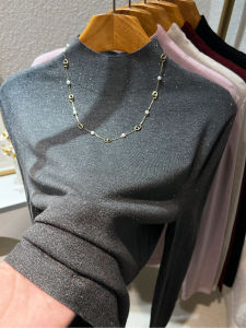 Flashy Silk Half High Neck Knitted Sweater Womens Soft Cozy Grey Base Layer Shirt Inner Wear Top for Winter 2025