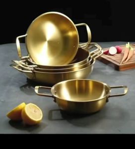 20cm-26cm Korean Pot Ramen Pot Instant Noodle Pot Gold Stainless Steel Double Ear Seafood Pot