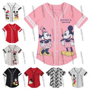 Disney | Disney Mickey Mouse Women Baseball Jersey Shirt Short Sleeve Button Down V Neck Cartoon Print Casual Summer Sports Fan Tee Top