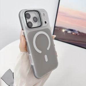 For Magsafe Magnetic Glass Lens Alloy Bracket Phone Case for iPhone 17 Air 16 15 14 Plus 13 Pro Max Shockprook PE Stripe Cover