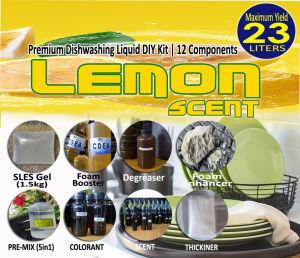 LEMON scent|  Premium Dishwashing Liquid DIY Kit | 23 Liters maximum Yield|  Complete 12 Components with 1.5kgs. SLES| 18 months shelf life