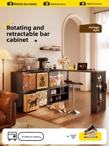 Meisda Retro Bar Table Home Use Retractable Bar Counter Cabinet Integrated against Wall Steel Bar Cabinet for Small Spaces