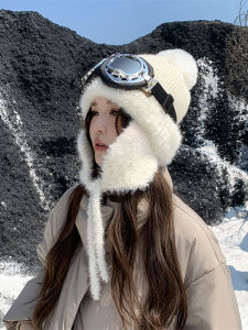 Hat Womens Autumn and Winter Woolen Cap Heattech Face-Looking Small Hat Beanie Hat 2024 Cold-Proof Rabbit Fur Knitted Earflaps Cap Tide