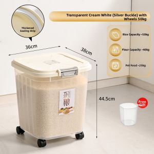 Transparent Flip-top Airtight Pest-proof Moisture-proof Rice Bin 50 kg