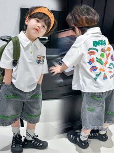 Boys Short Sleeve Polo Shirt Summer Thin Flip Collar Half Sleeve Top Fashionable Childrens Short Sleeve T-Shirt Korean Style