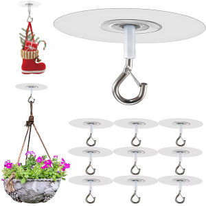10PCS Heavy Duty Bonded Ceiling Hook Hanging Curtain Ribbon Balloon Festival Ceiling Decoration Multifunctional Kitchen Bathroom Wall Hook Door Back Coat Hook