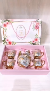 "KLAIM VOCHER 🔥HAMPERS CANTIK - FREE PACKING BUBBLE - SUNFILI Cangkir Teko Keramik Set 4 Cups 1 Pot European Style / cangkir teko mewah / cangkir teko berkualitas /cangkir teko cute dan mewahh