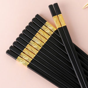 Bộ 10 đôi đũa hợp kim mạ vàng Hàn Quốc đũa ăn cao cấp thiết kế tinh xảo an toàn chống trơn trượt độ bền cao